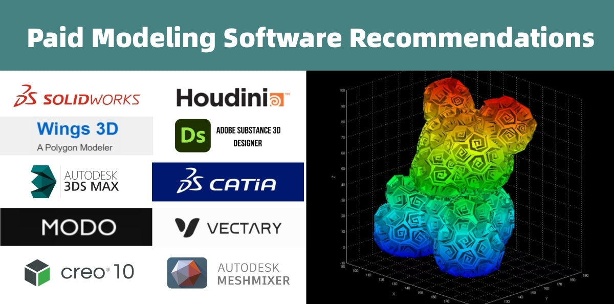 Paid 3D modeling software comparison: SolidWorks, Houdini, 3ds Max, CATIA, Modo, Vectary, Creo and Meshmixer