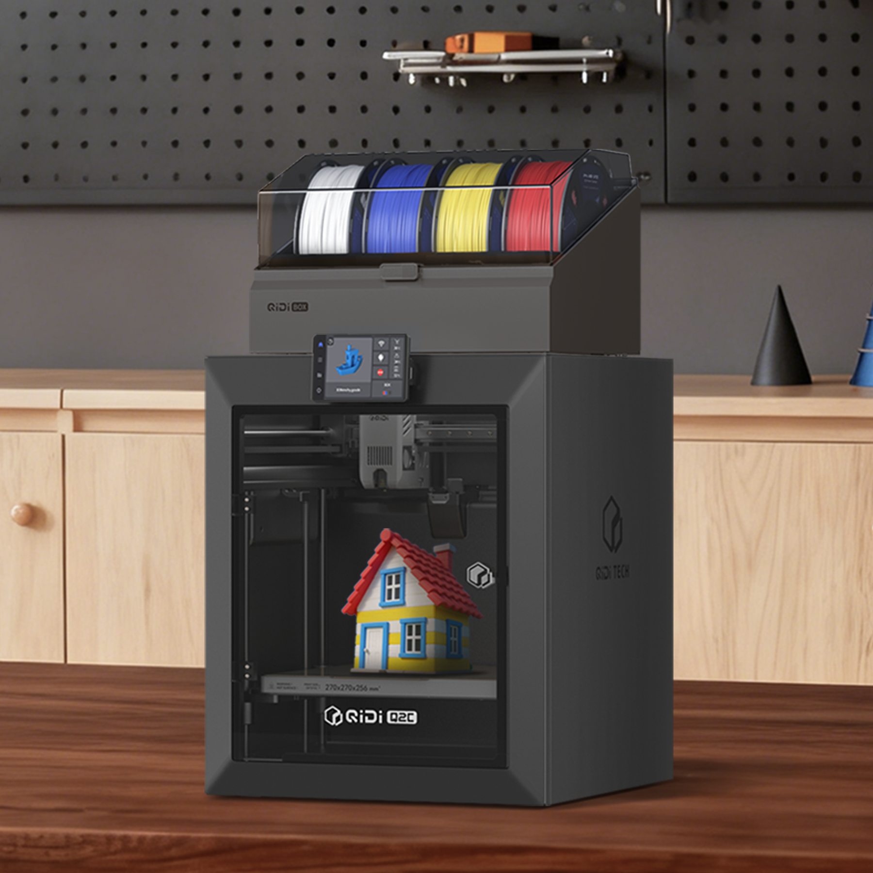 QIDI Q2C Combo 3D Printer, Enclosed FDM, New Generation Leveling Sensor Full Auto Leveling, 600mm/s High Speed, 270x270x256mm Build Volume, 370? Bimetal Hotend Unlock PPS-CF, from Beginner to Expert