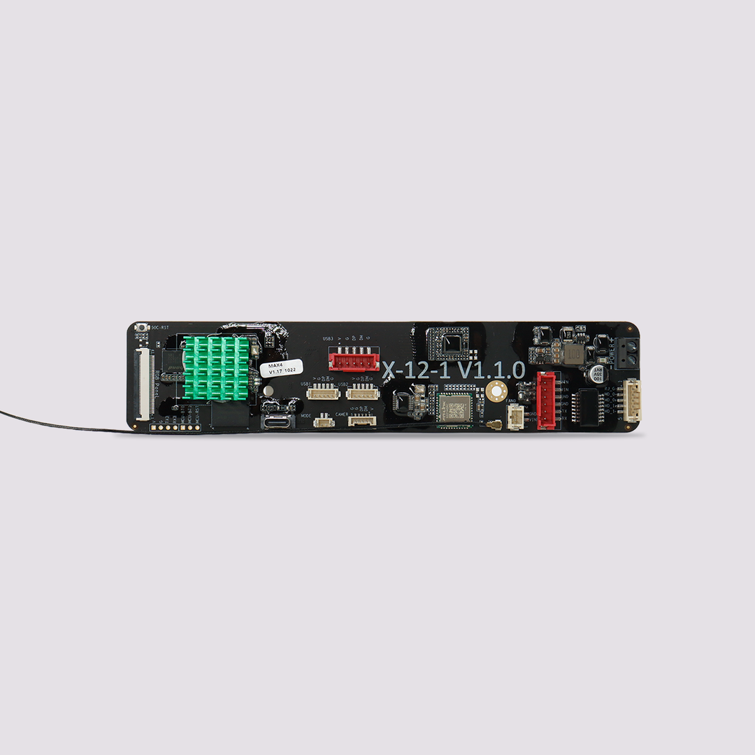 Max4 AP Board X-12-1 V1.1.0, black PCB with green heatsink, USB, camera, and power connectors.